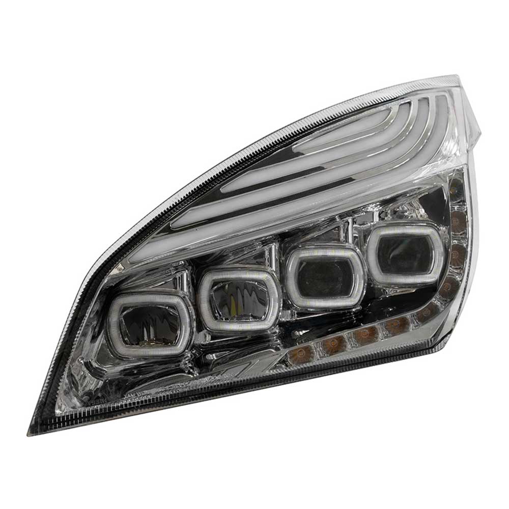 Freightliner Cascadia 2018+ Chrome Quad LED Headlight with LED DRL & Sequential Signal - Image 6