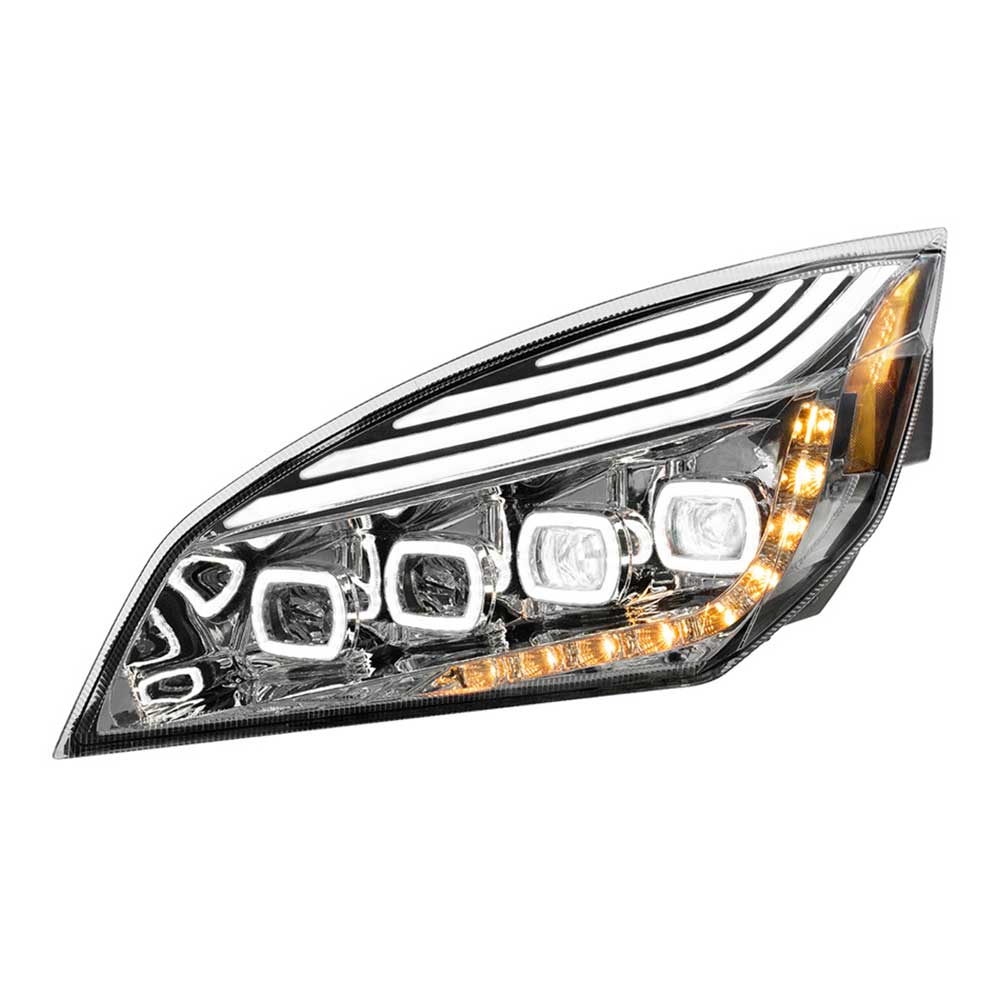 Freightliner Cascadia 2018+ Chrome Quad LED Headlight with LED DRL & Sequential Signal - Image 8
