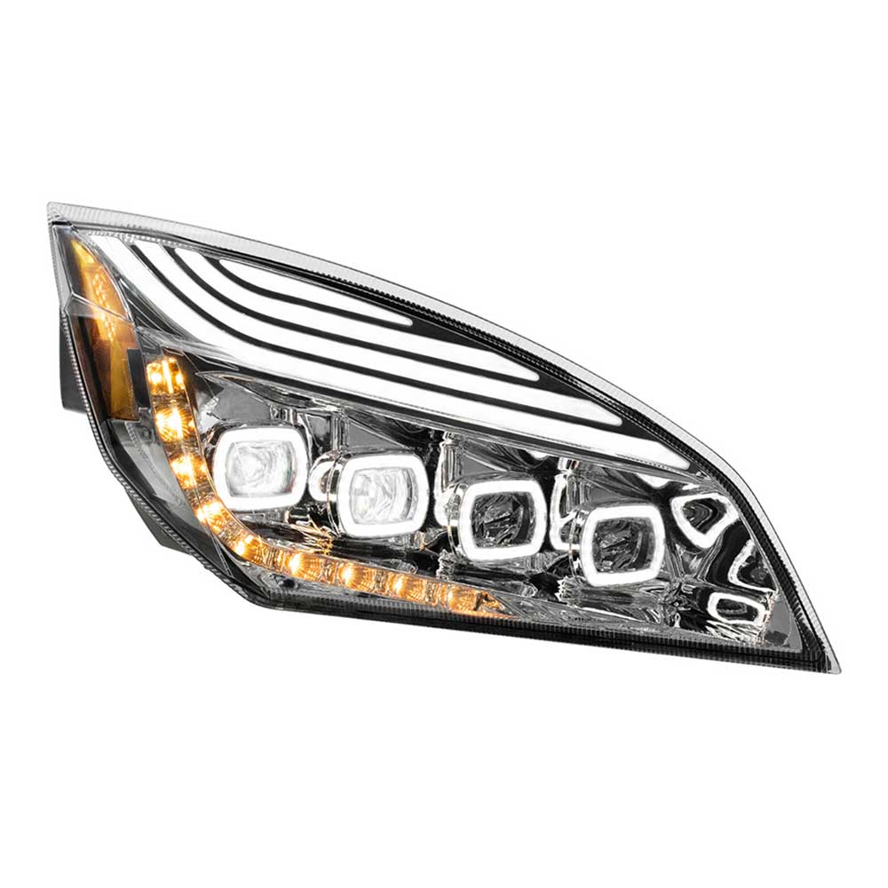 Freightliner Cascadia 2018+ Chrome Quad LED Headlight with LED DRL & Sequential Signal - Image 9