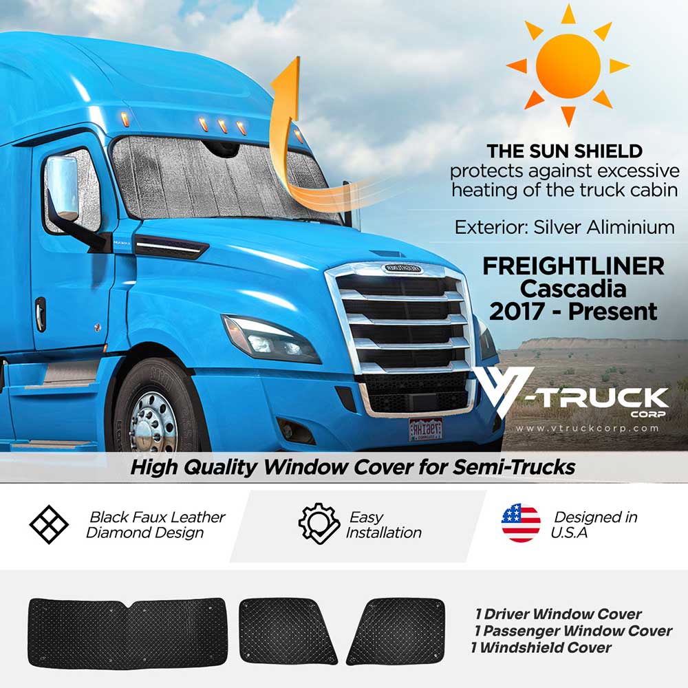 Freightliner Cascadia 2018+ With Small Sensor Sun Shields - 3 Piece Kit - Image 3