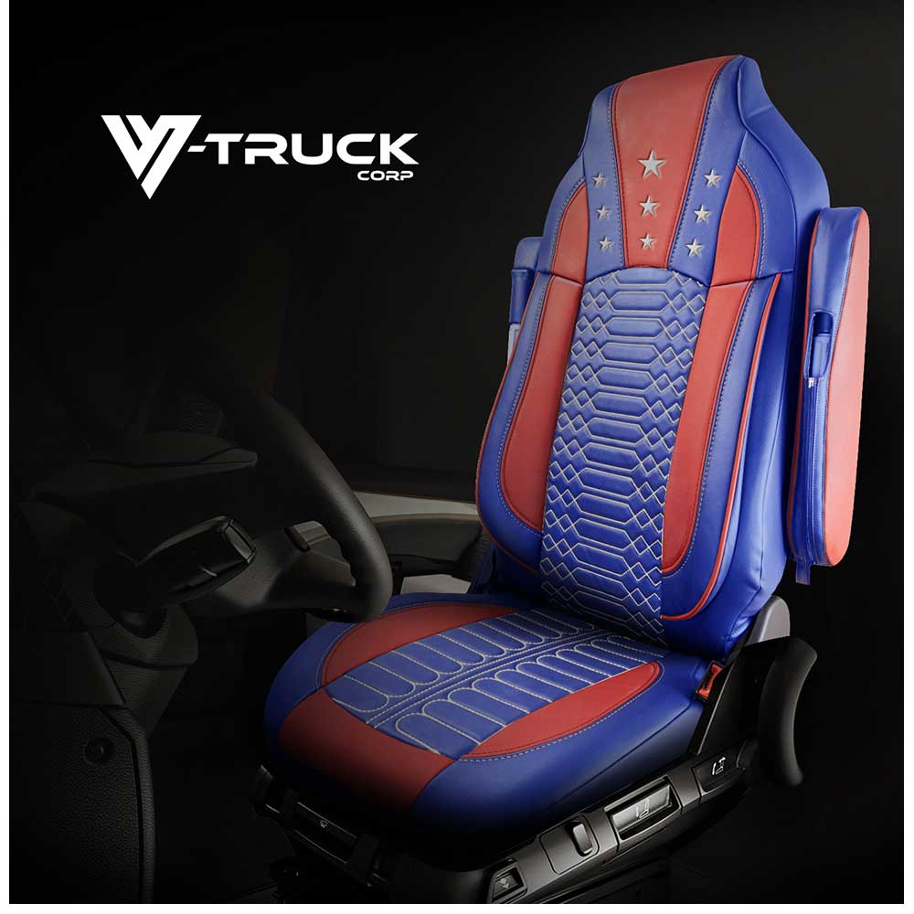 Freightliner Cascadia 33" High Back USA Flag Design Faux Leather Seat Covers - Image 2