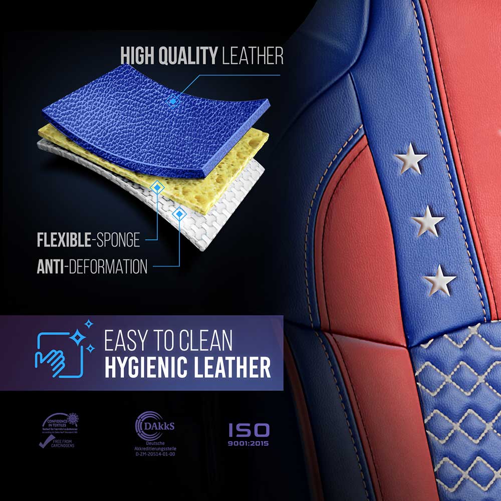Freightliner Cascadia 33" High Back USA Flag Design Faux Leather Seat Covers - Image 4