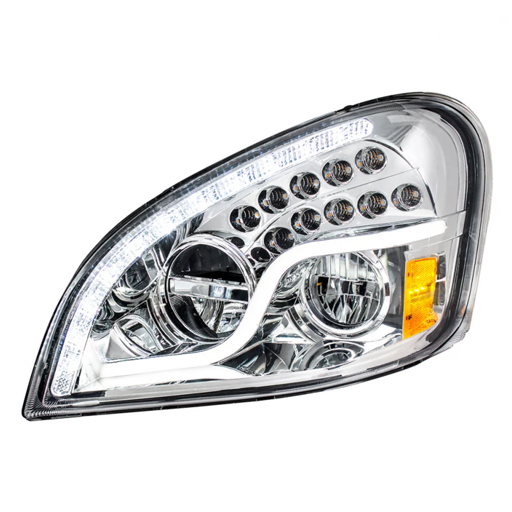 Freightliner Cascadia Chrome Headlight with LED Turn Signal & Running Light - Image 3