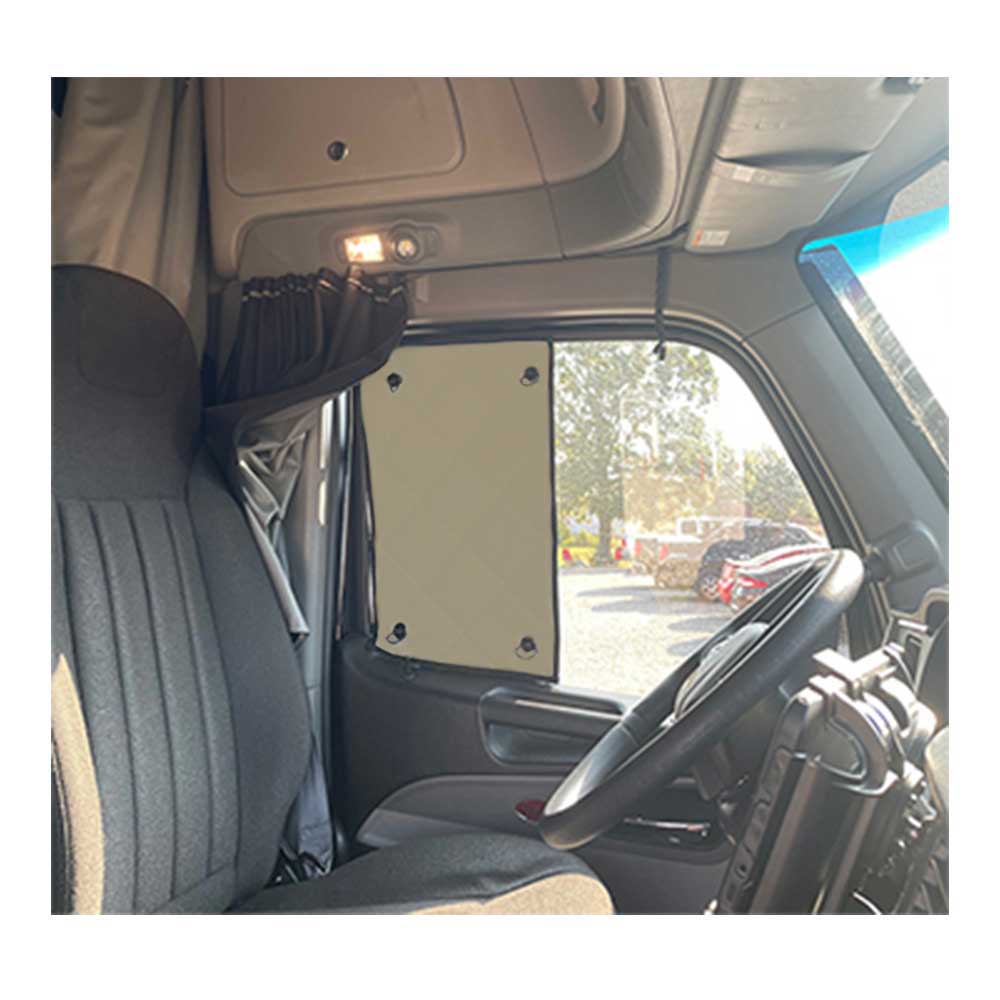 Freightliner FL112, FL150, FL60, FL70, FL80, FL90, FL100 with Vent Windows ZenEclipse SunBlocker - Tan Passenger Side - Image 2
