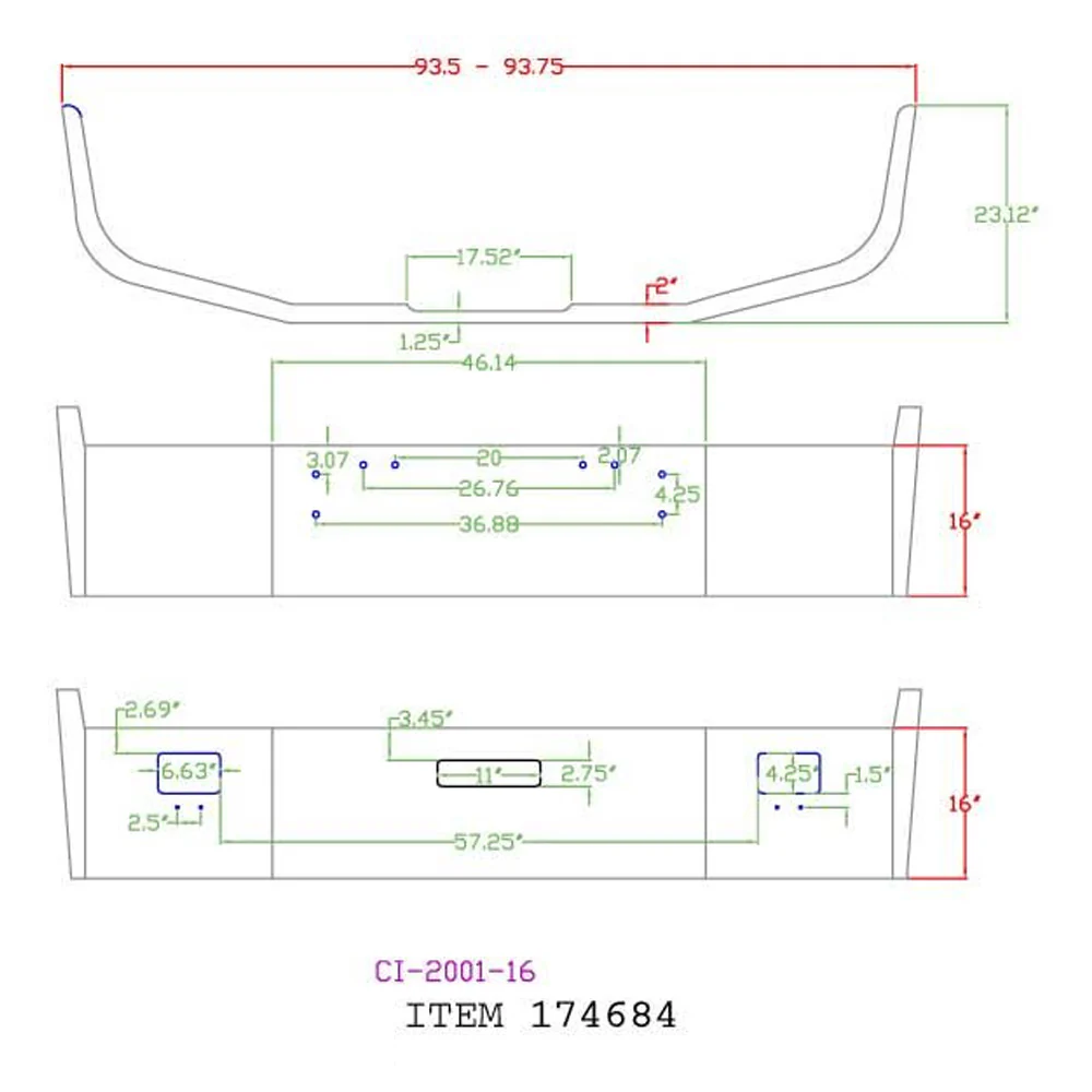 Freightliner FLD 120 16" Set Back Chrome Bumper - Image 2
