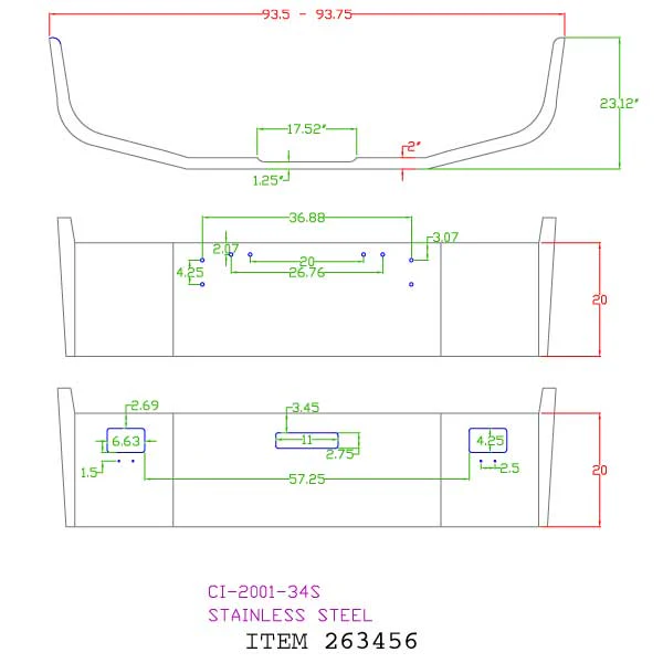Freightliner FLD 120 20" Stainless Steel Bumper - Image 3