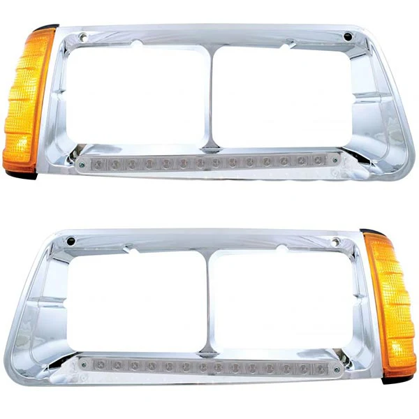 Freightliner FLD 14 Amber/Clear LED Headlight Bezel with Turn Signal