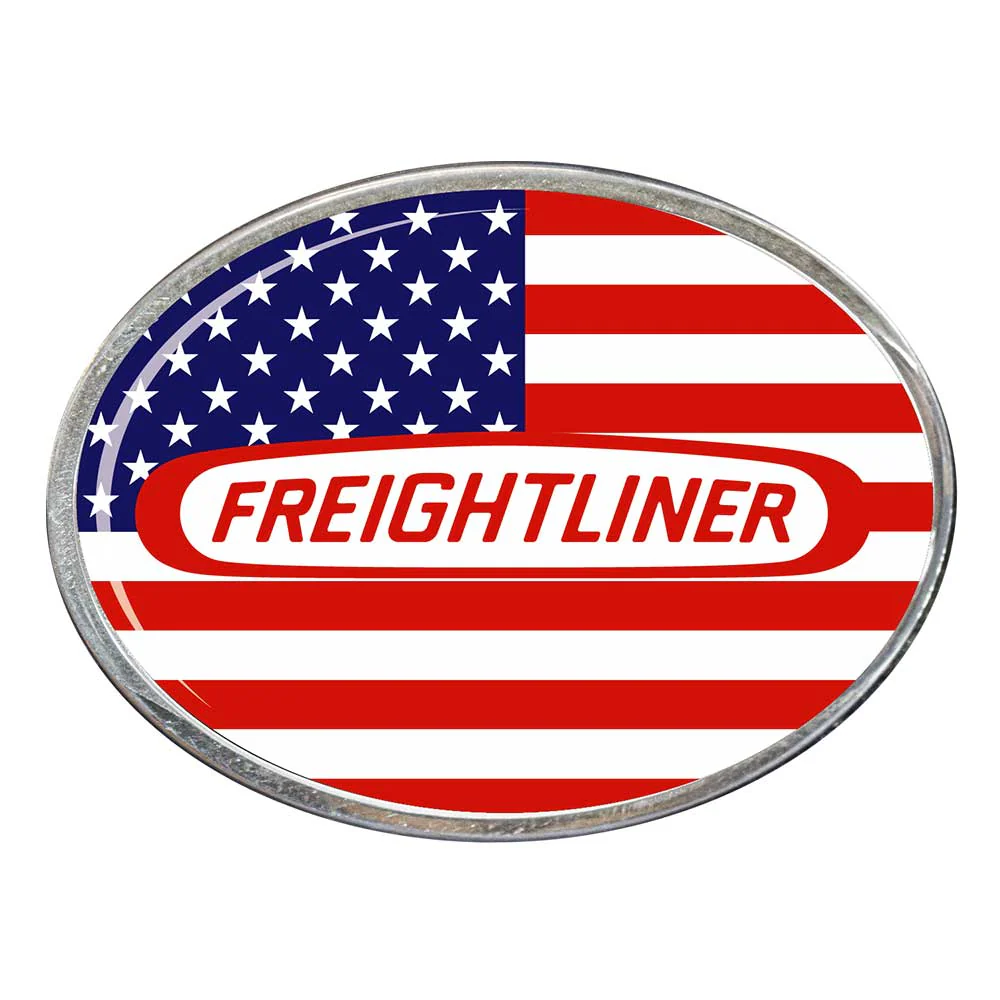 Freightliner US Flag Oval Billet Aluminum with Resin Belt Buckle