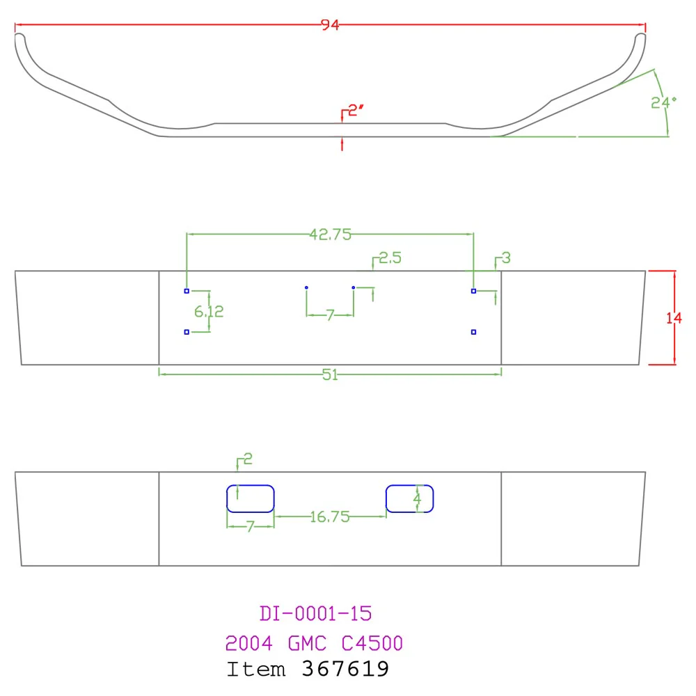 GMC C4500 C5500 14" Set Back Axle Chrome Bumper - Image 2