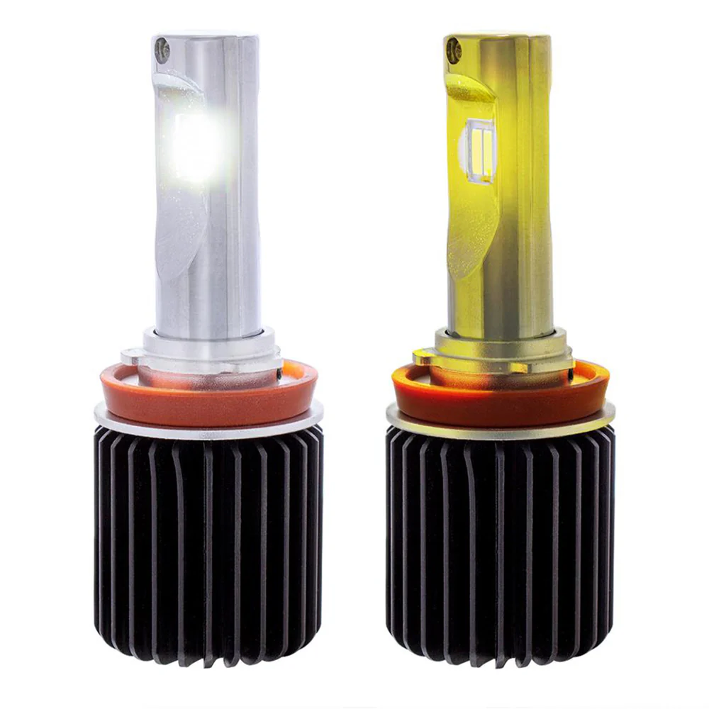 H11 Triple Color High Power 12V LED White and Yellow Bulbs - 2 Pack - Image 2