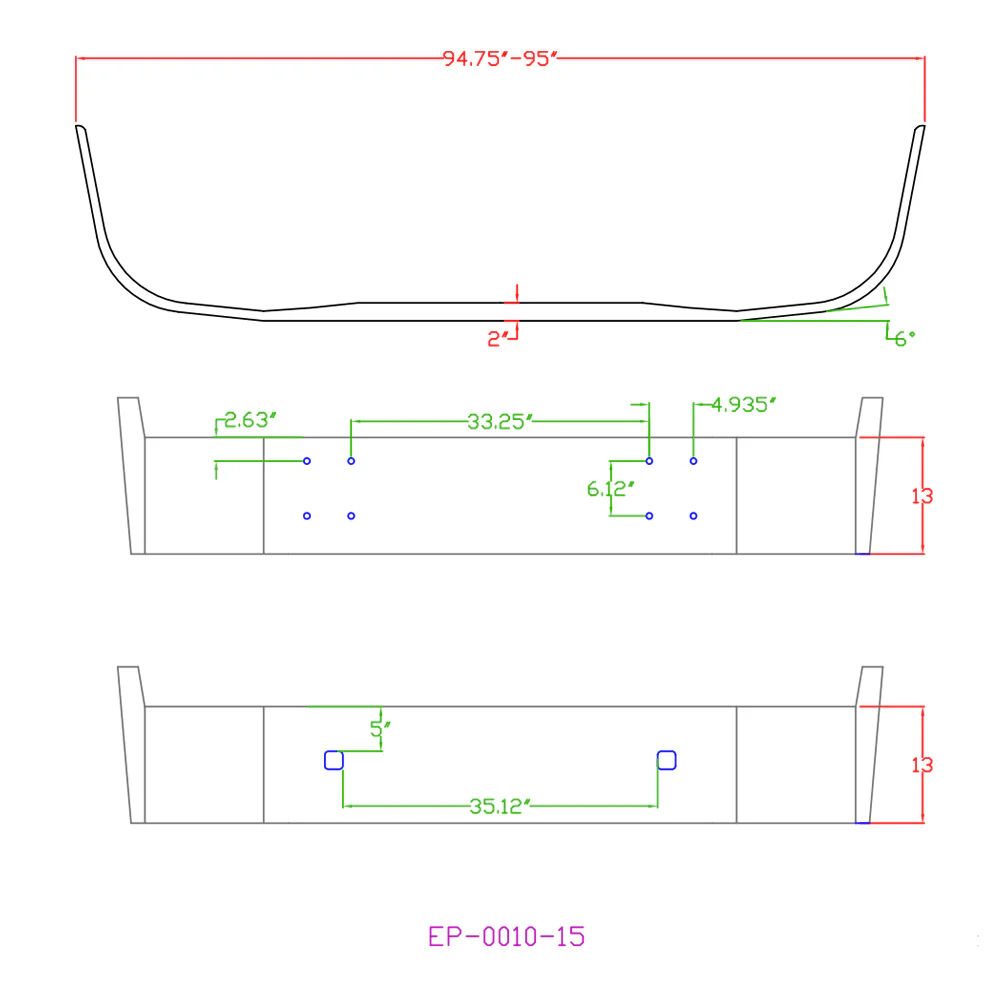International 9100, 9200, 9400 13" Chrome Bumper