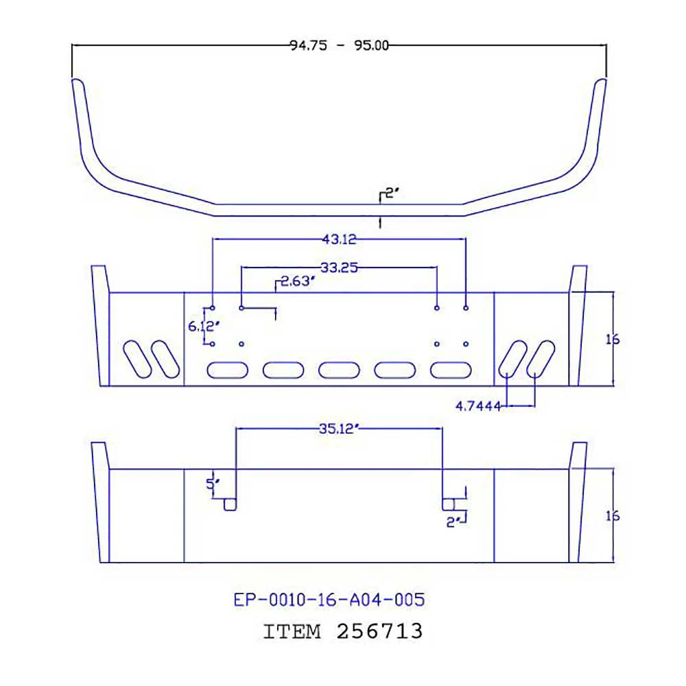 International 9100, 9200, 9400 16" Chrome Bumper