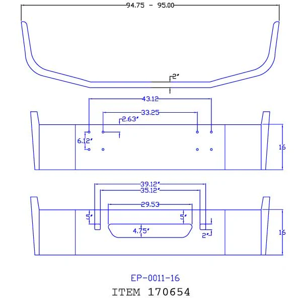 International 9100, 9200, 9400 16" Chrome Bumper
