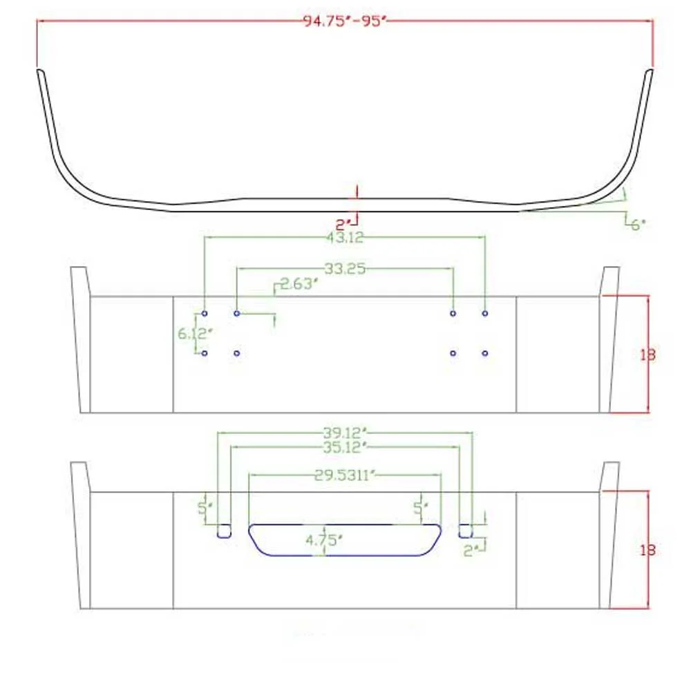 International 9100, 9200, 9400 18" Chrome Bumper