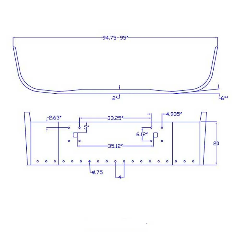 International 9100, 9200, 9400 20" Chrome Bumper