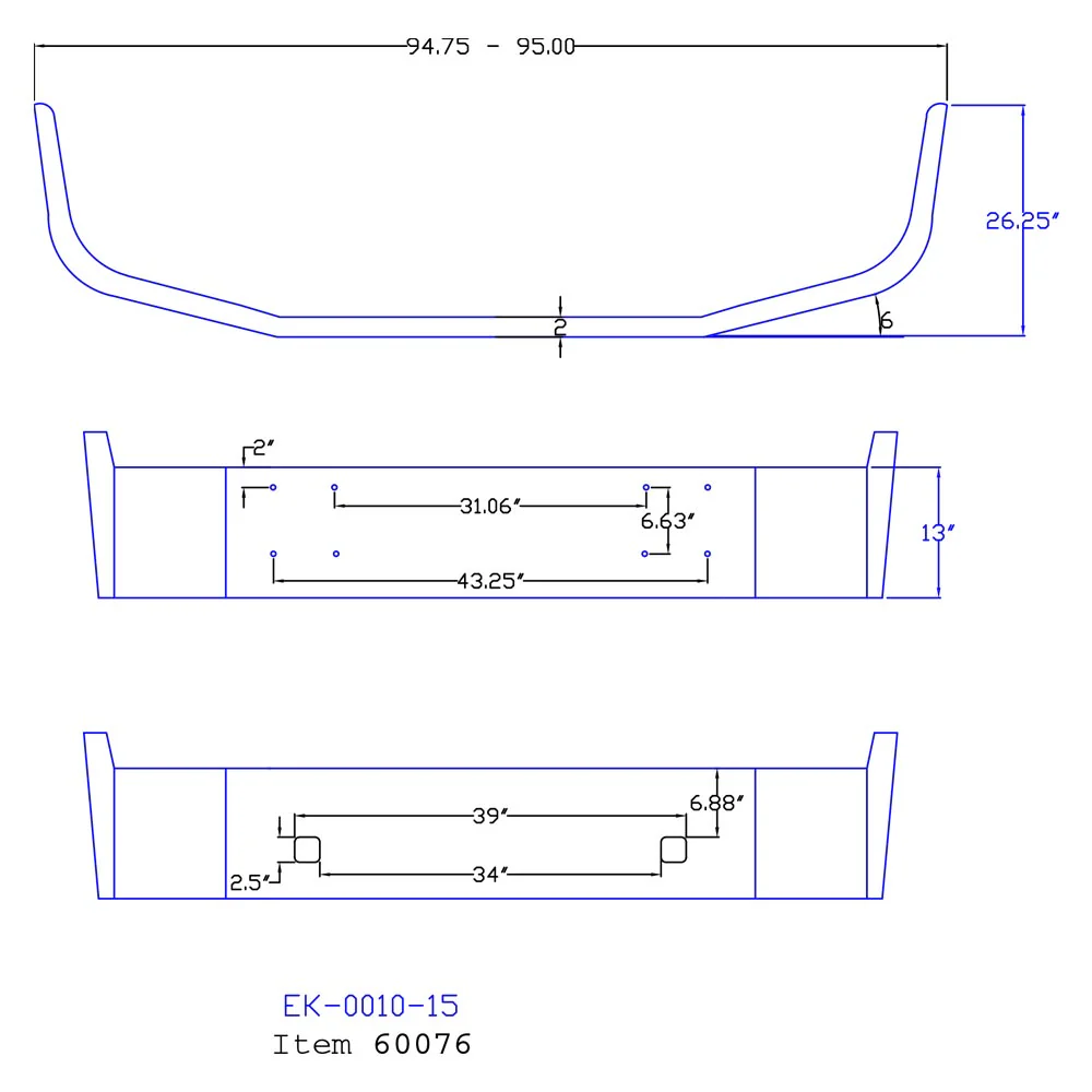 International 9400 1997 & Older 13" Chrome Bumper - Image 3