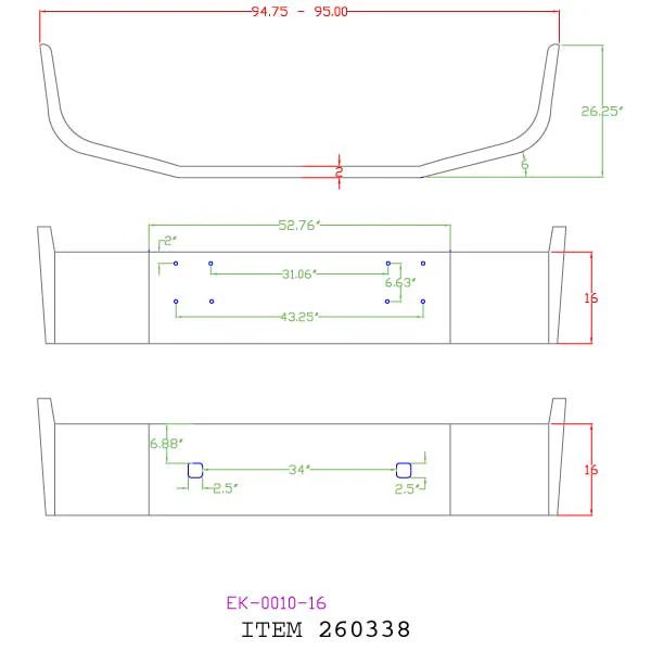 International 9400 1997 & Older 16" Chrome Bumper - Image 3