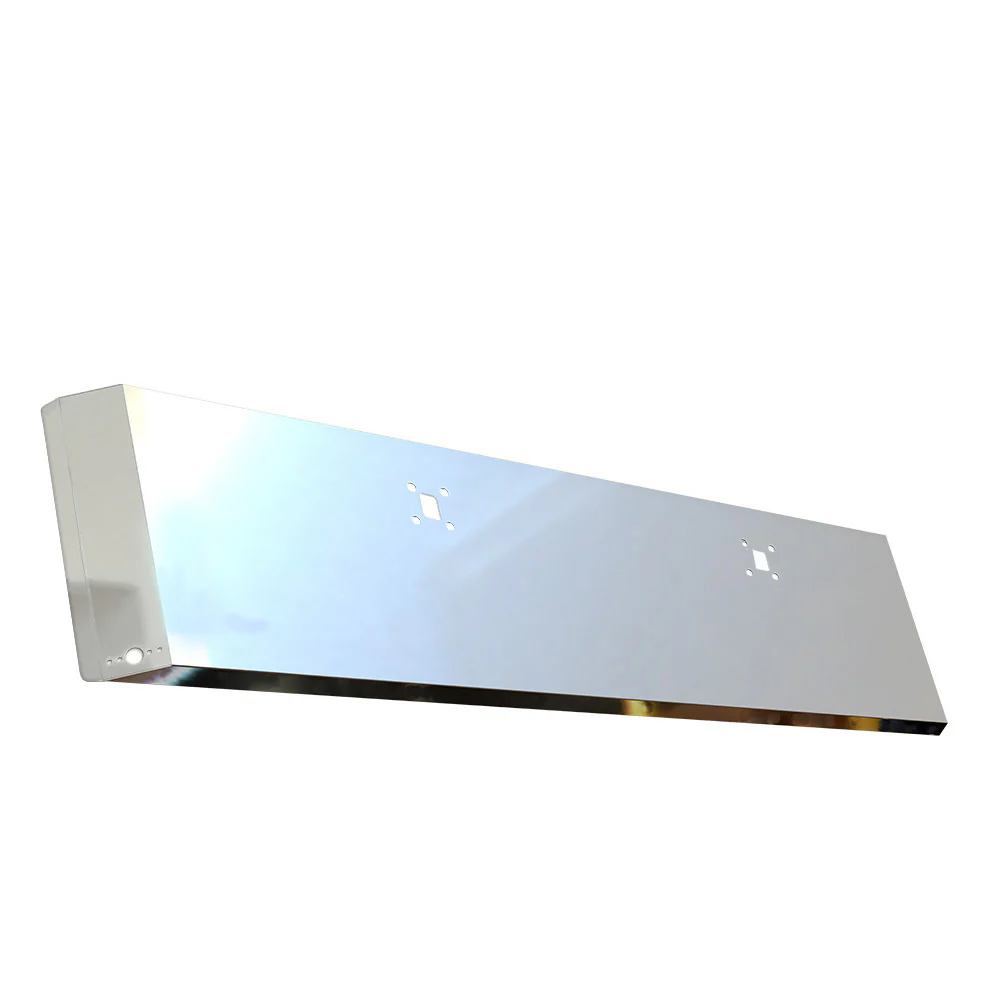 International 9900i/9900ix 18" Stainless Steel Switchback End Bumper with Tow Hook and 2 Watermelon Light Cutouts