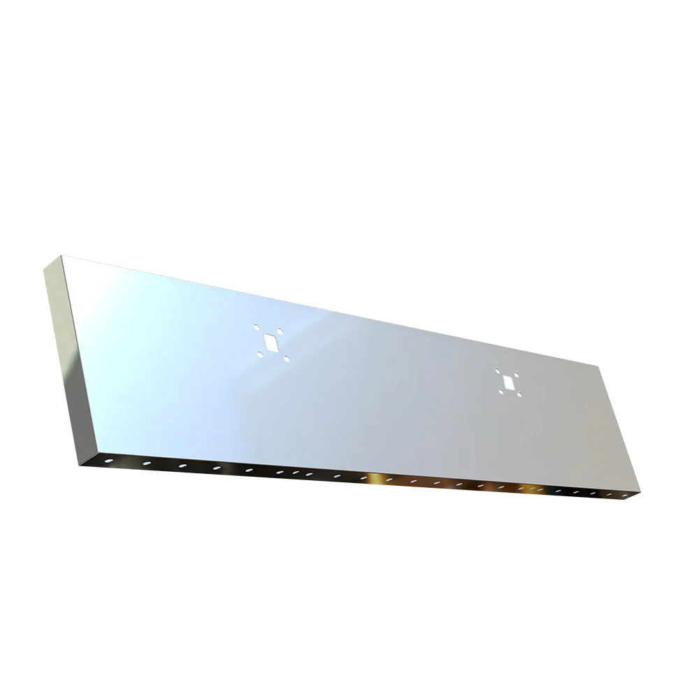 International 9900i/9900ix Stainless Steel 18" Standard Mount Boxed End Bumper with 3/4" Under Glow Cutouts and Tow Holes
