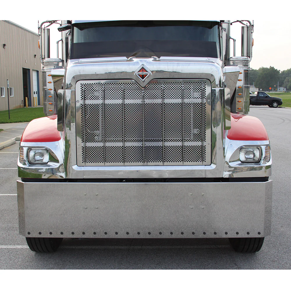 International 9900i/9900ix Stainless Steel 20" Standard Mount Mitered End Bumper with Twenty-Two 3/4" Light Cutouts