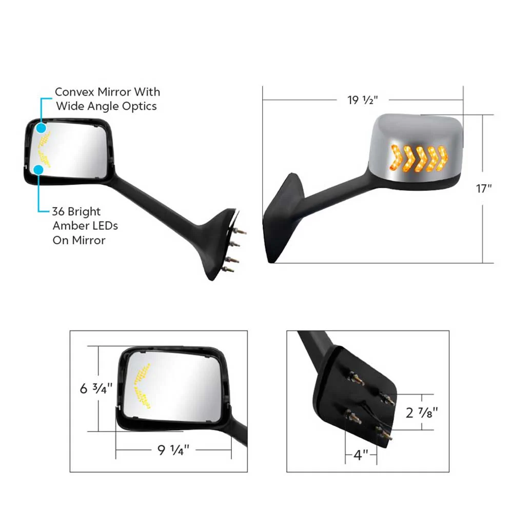 International LT 2018+ Hood Mirror Assembly with LED Sequential Turn Signal - Image 6
