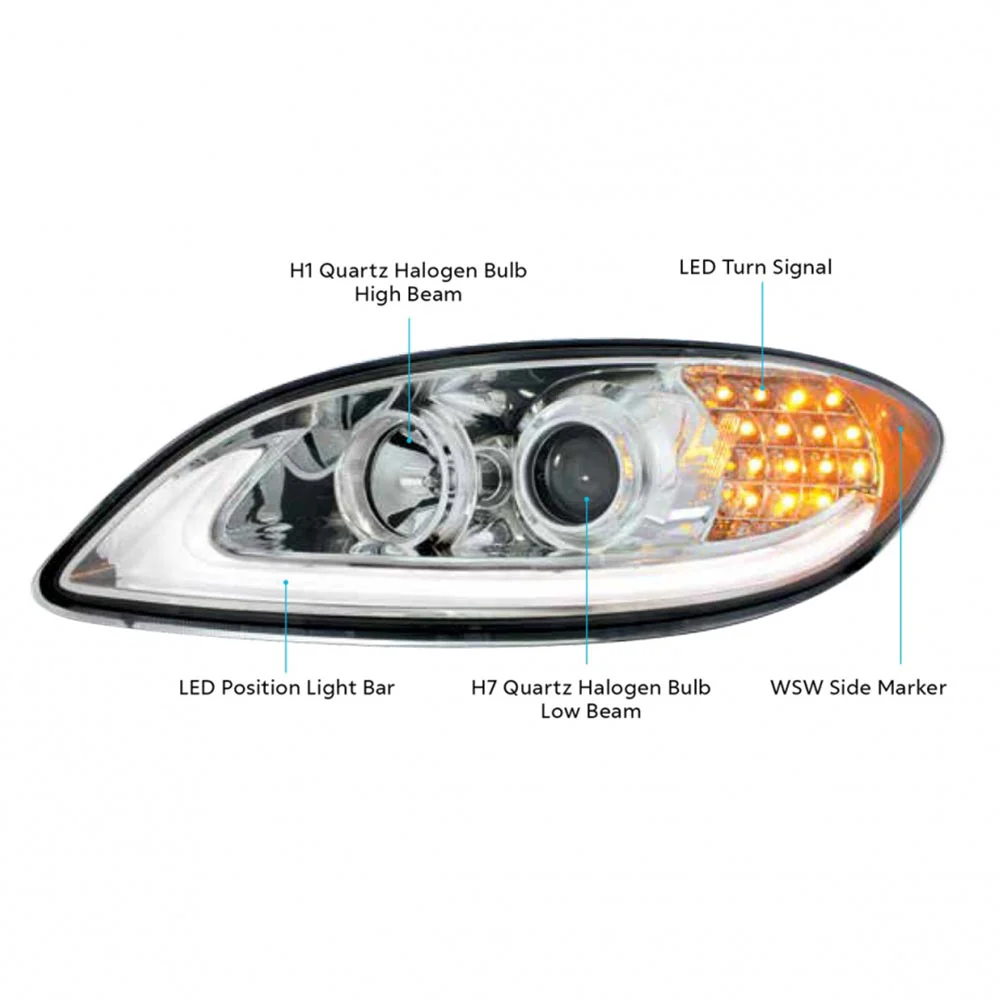 International Prostar Chrome Projection Headlight with LED Position and Turn Signal Lights - Image 7