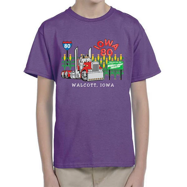 Iowa 80 Truck Crossing Purple Kids T-shirt - Image 5