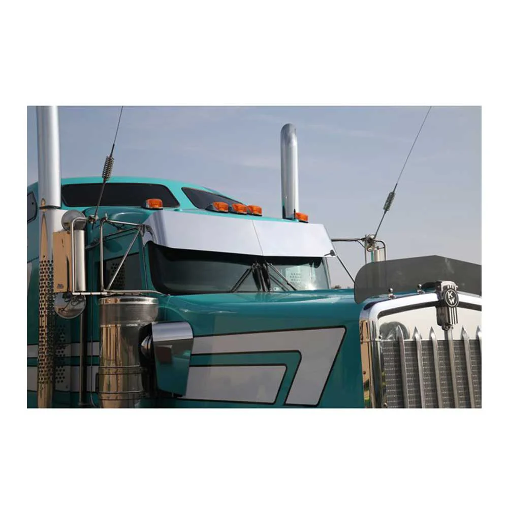 Kenworth Curved Windshield 10" 304 SS Rival Straight Drop Visor - Image 5