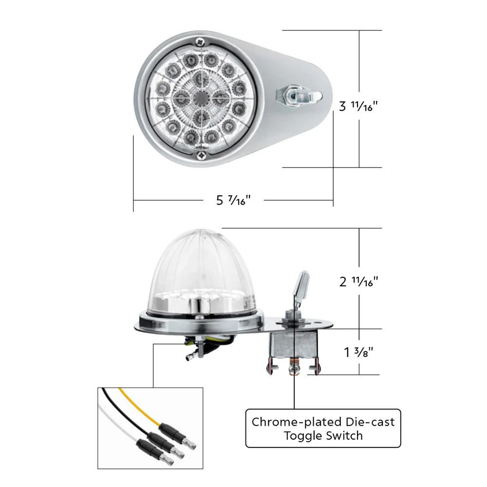 Kenworth Double Fury 17 LED Watermelon Clear Lens Above Door Dome SS Light Kit - Image 9