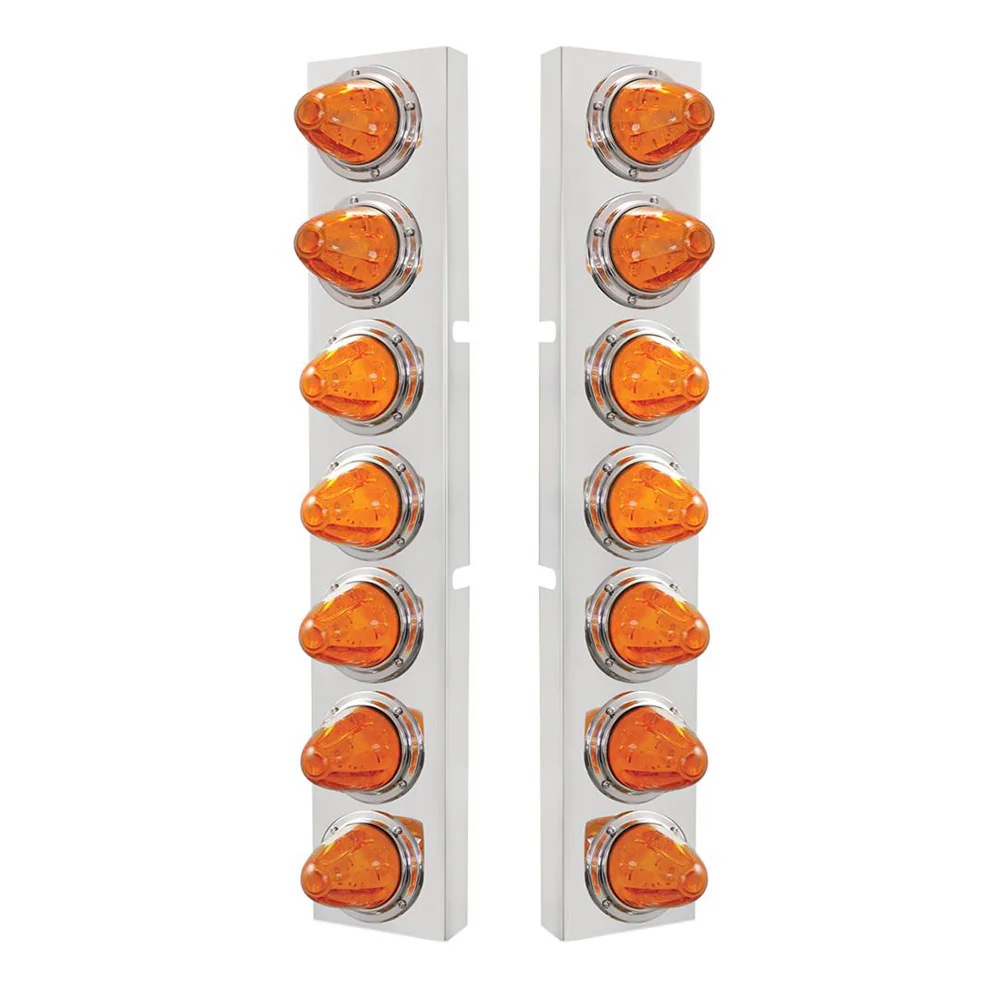 Kenworth SS Front Air Cleaner Bracket with Amber LED Watermelon Lights & Bezels