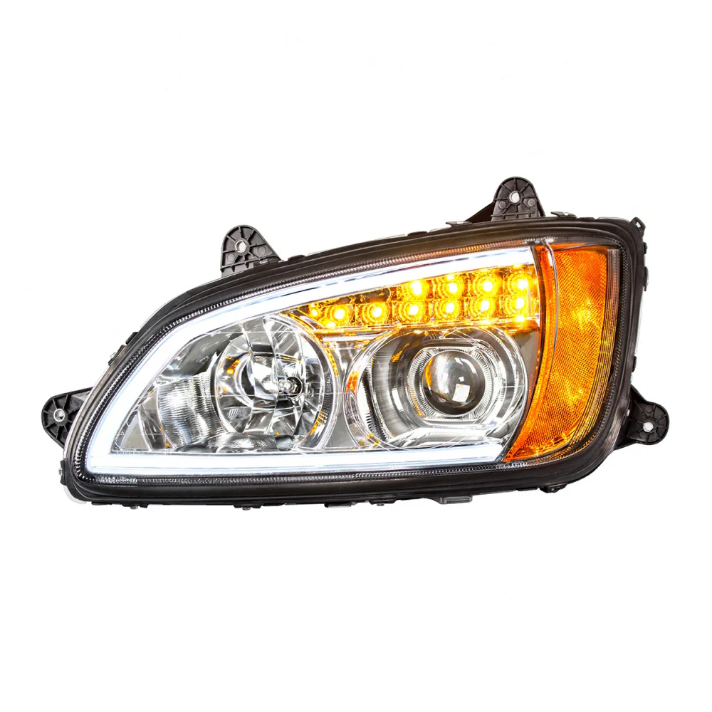 Kenworth T660 Chrome Headlight with LED Position Light and Turn Signal - Image 2