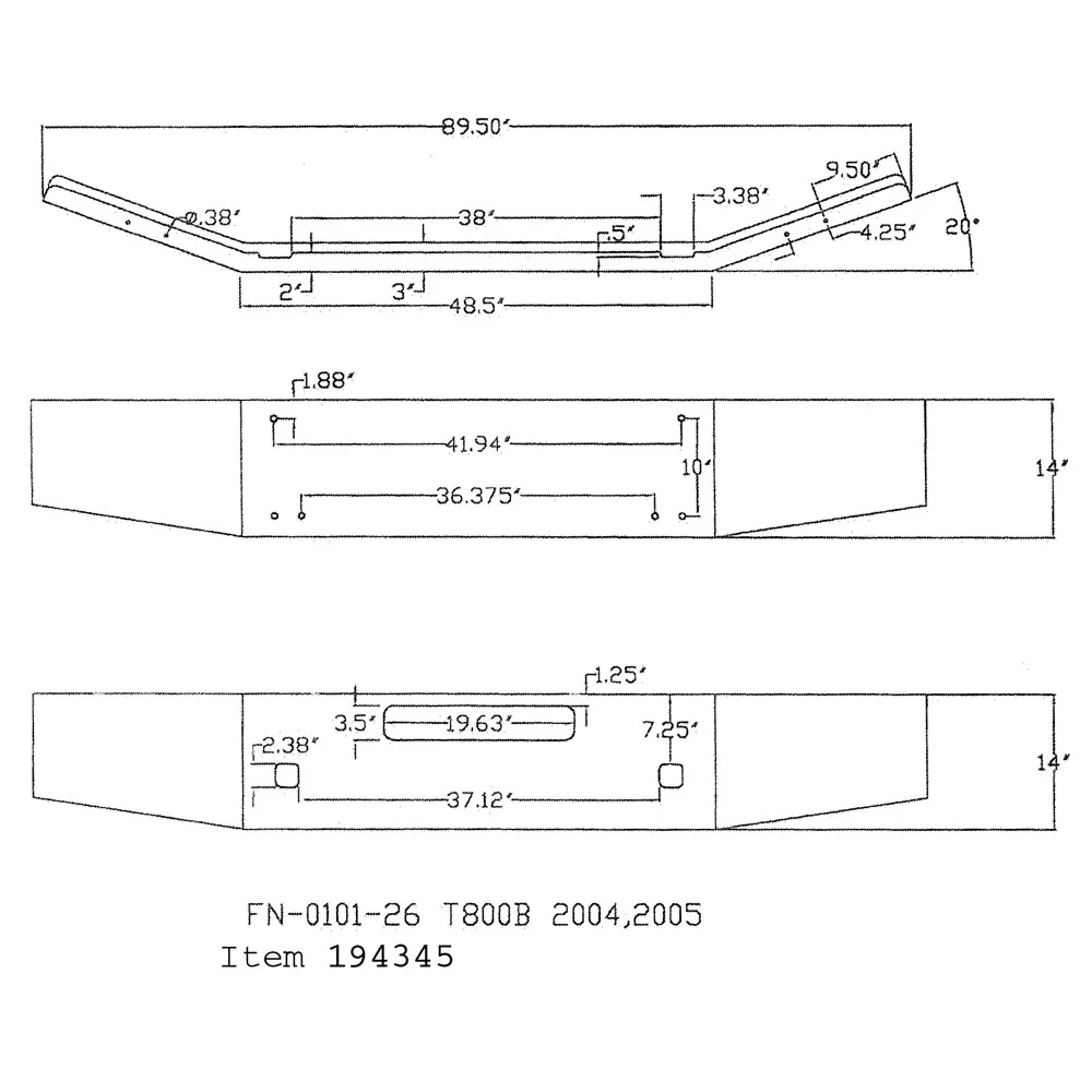 Kenworth T800B 14-Inch Open End Tapered Bumper - Image 2
