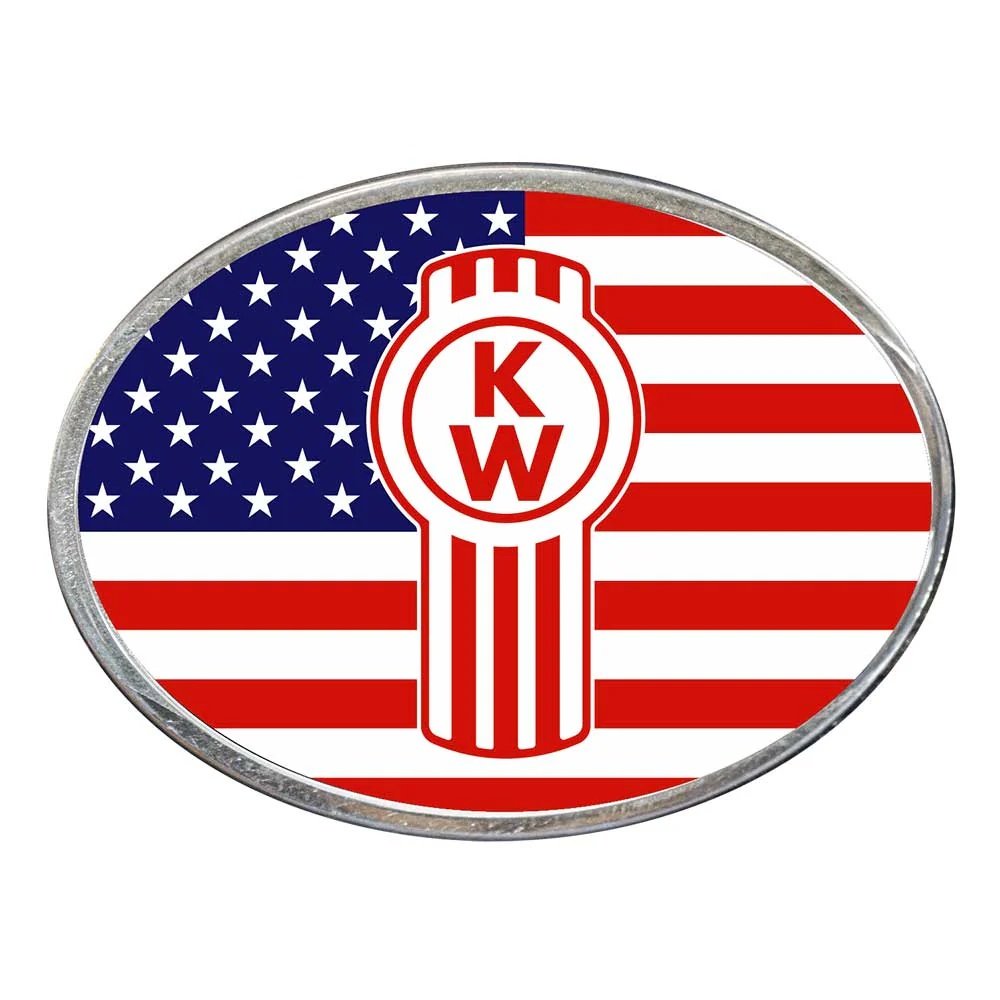 Kenworth US Flag Oval Billet Aluminum with Resin Belt Buckle