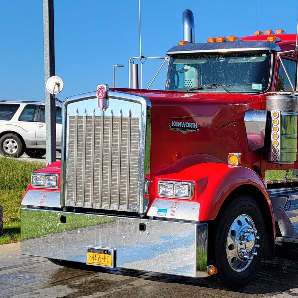 Kenworth W900 22" Chrome Plated Mitered End Bumper with Tow Holes