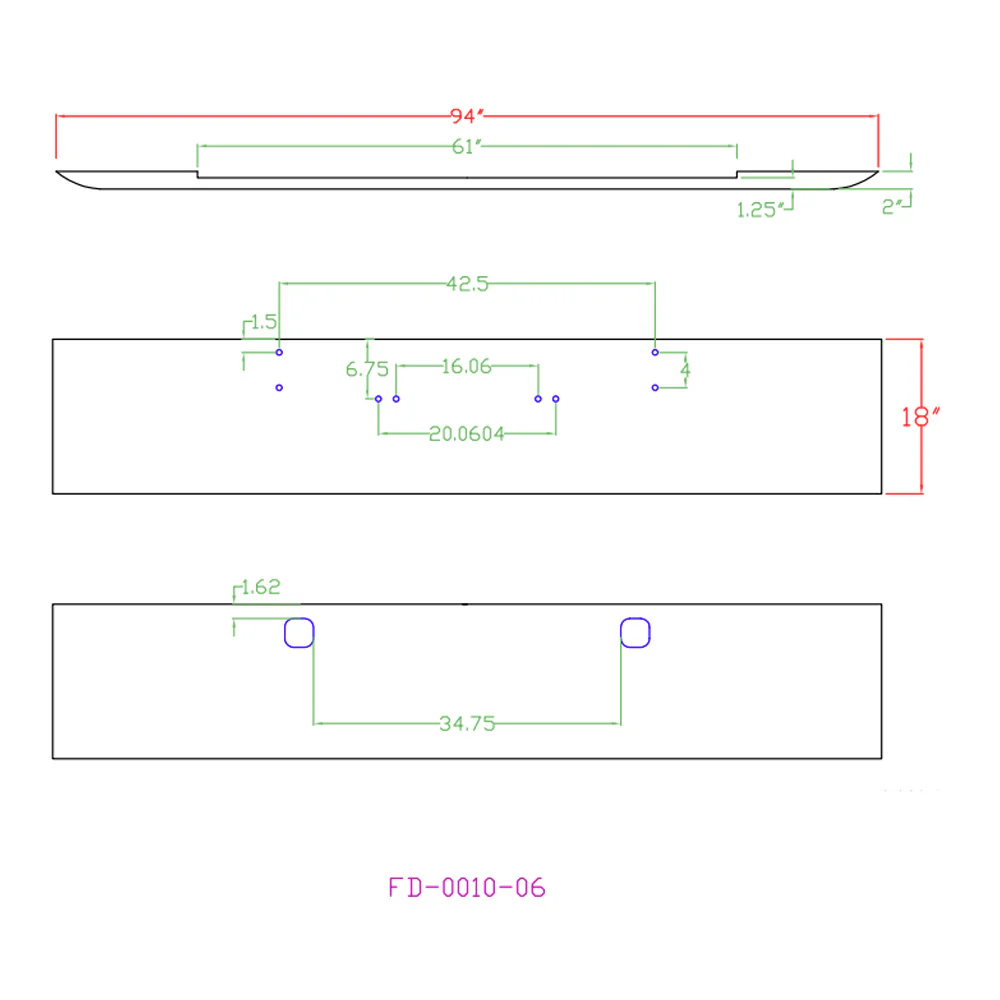Kenworth W900A 1967-1981 18" Texas Square Bumper with Tow Holes - Image 3