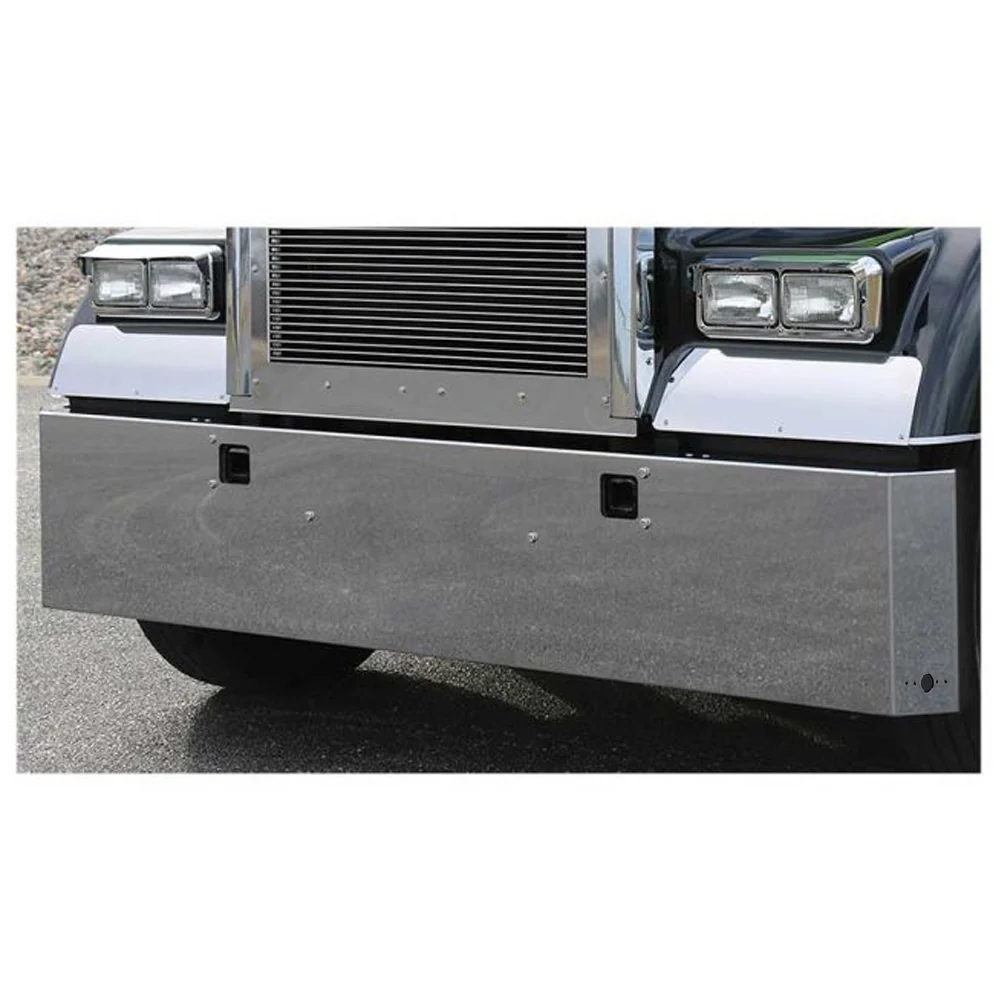 Kenworth W900L/W900B 20" Stainless Steel Standard Mount Mitered End Bumper with 2 Watermelon Light Cutouts and Tow Holes