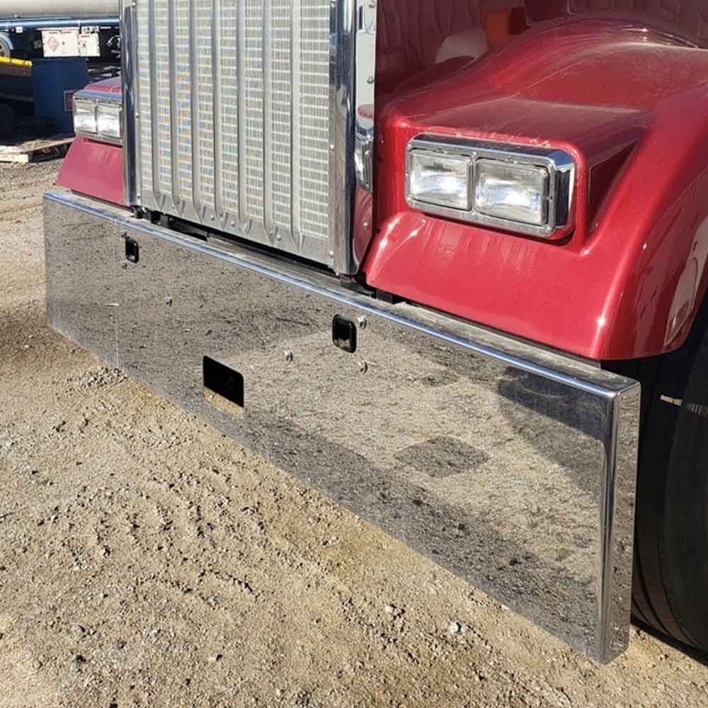 Kenworth W900L, W900B 22" Chrome Plated Boxed End Bumper with Step and Tow Holes