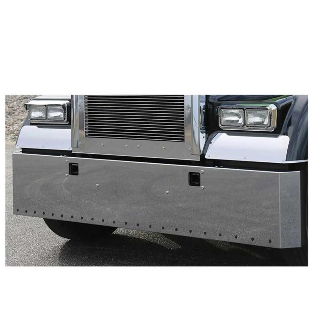 Kenworth W900L/W900B Stainless Steel 18" Mitered End Bumper with 3/4" Light Cutouts and Tow Holes
