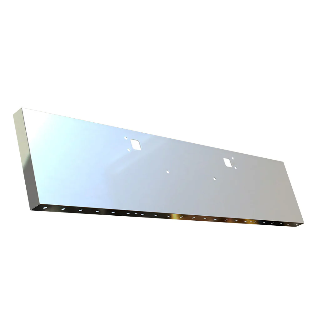 Kenworth W900L/W900B Stainless Steel 18" Standard Mount Boxed End Bumper with 3/4" Under Glow Cutouts and Two Holes