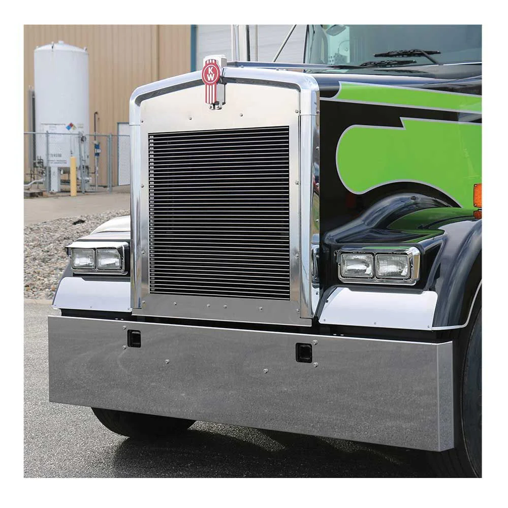 Kenworth W900L/W900B Stainless Steel 18" Standard Mount Boxed End Bumper with 3/4" Under Glow Cutouts and Two Holes - Image 2