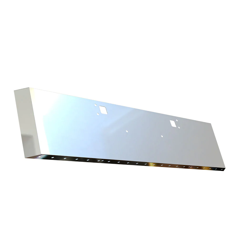 Kenworth W900L/W900B Stainless Steel 18" Standard Mount Mitered End Bumper with 3/4" Under Glow Cutouts and Tow Holes