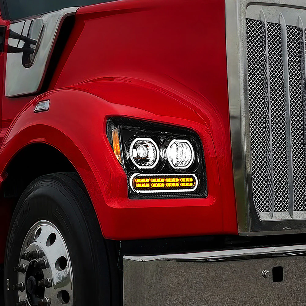 Kenworth W990 Black High Power LED Turn, LED Halo Light Headlight - Image 10