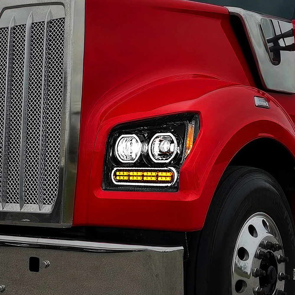 Kenworth W990 Black High Power LED Turn, LED Halo Light Headlight - Image 2
