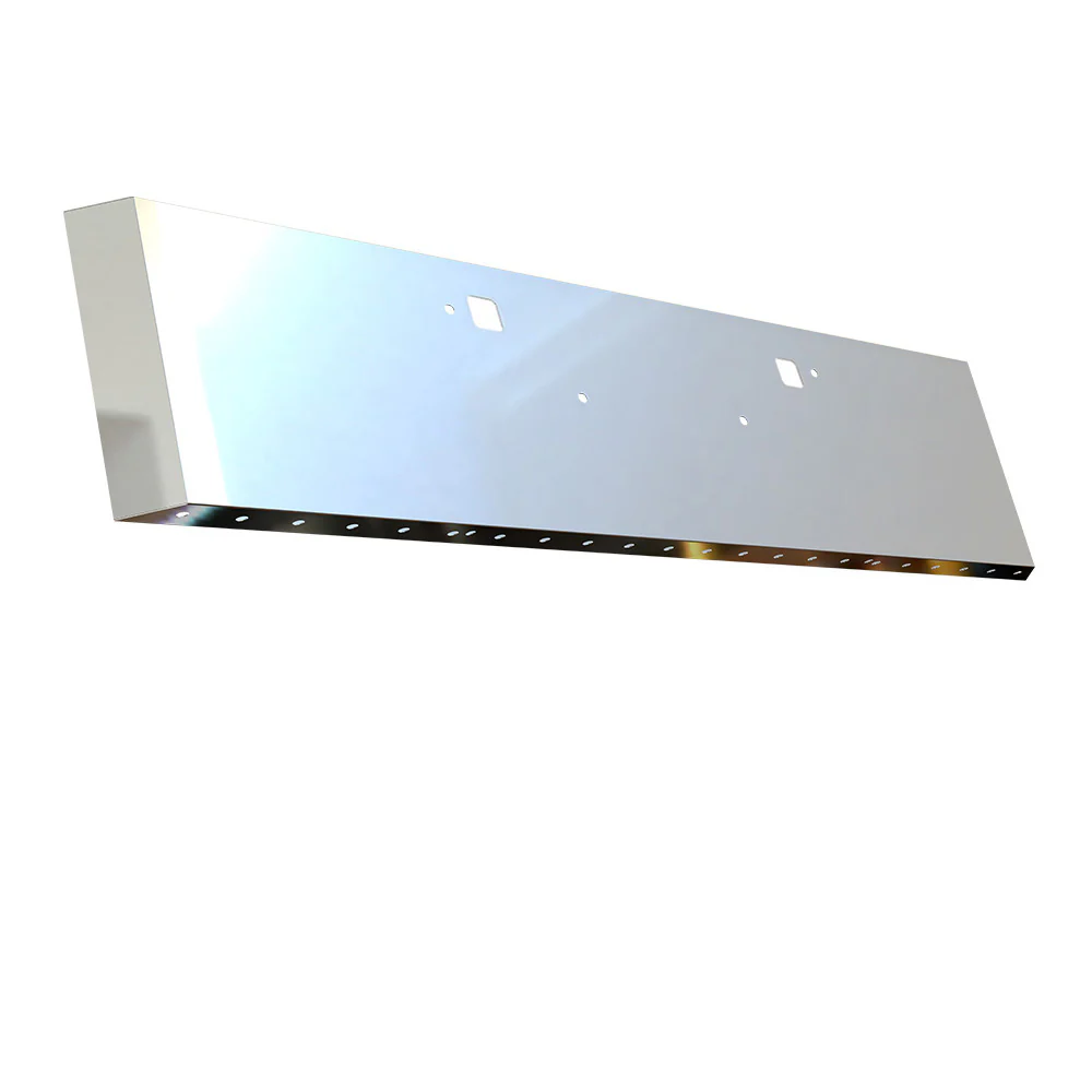 Kenworth W990 Stainless Steel 20" Standard Mount Mitered End Bumper with 3/4" Under Glow Light Cutouts and Tow Holes