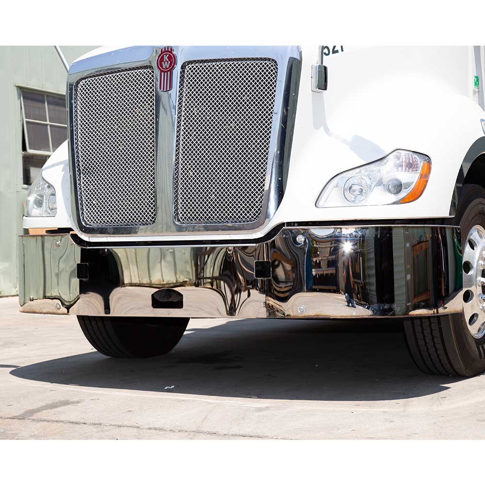 KW T680 Set Back Axle 18" SS Bumper w/ Tow Hook, Center Step Cutouts - Image 2