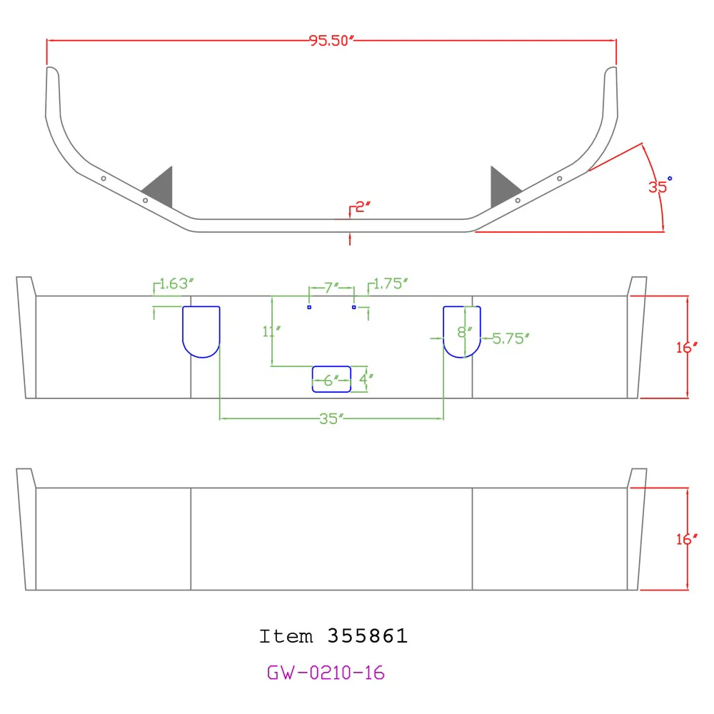 Mack CXN613 CXP613 16" Set Back Chrome Bumper - Image 3