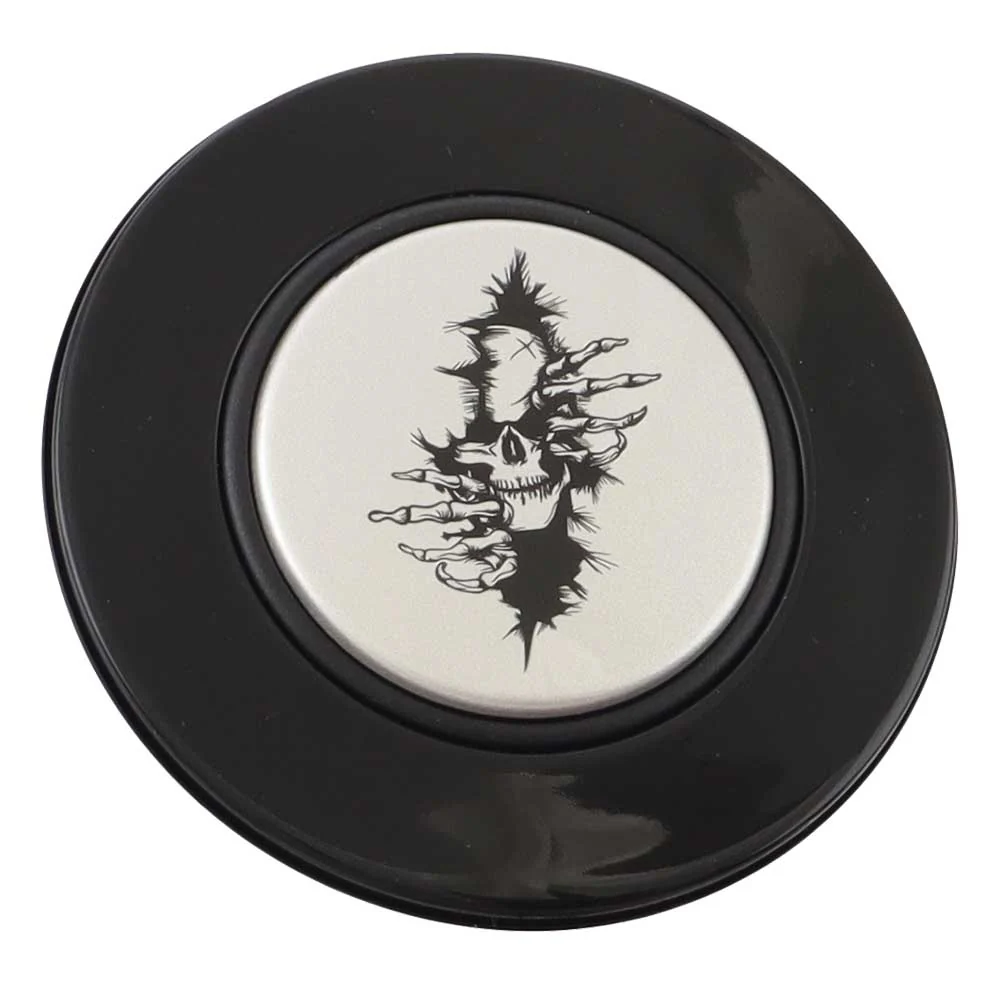 Magnetic Horn Button with Crawling Skull on Silver Medallion