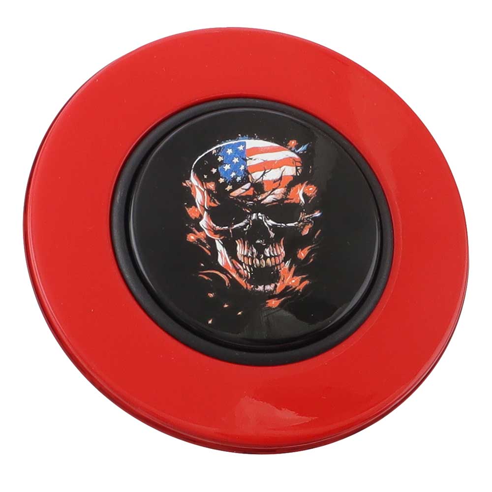 Magnetic Horn Button with Flag Skull on Black Medallion