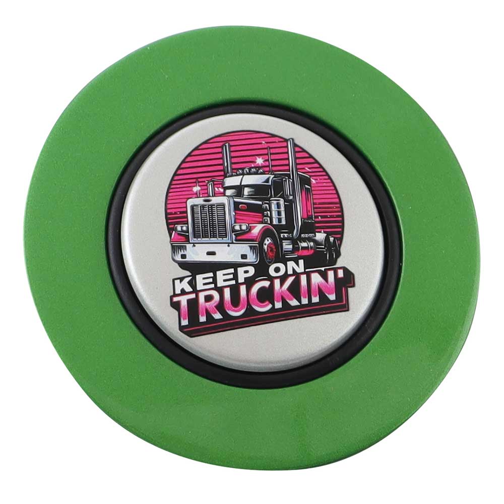 Magnetic Horn Button with Keep On Truckin on Silver Medallion