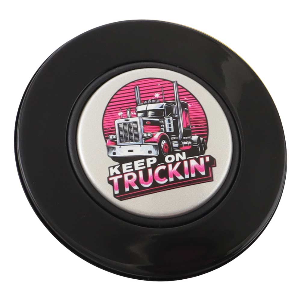 Magnetic Horn Button with Keep On Truckin on Silver Medallion - Image 3